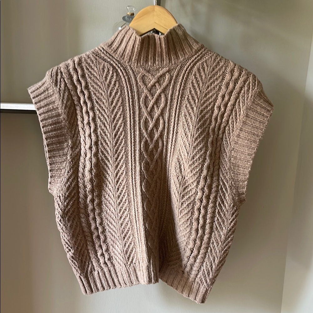 Pink Rose Brown Cowl Neck Sweater with Cable Knit Design